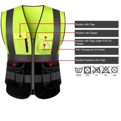 Custom High-Visibility Reflective Safety Vest with Multi-Pockets