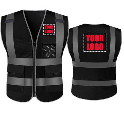 Custom High-Visibility Reflective Safety Vest with Multi-Pockets