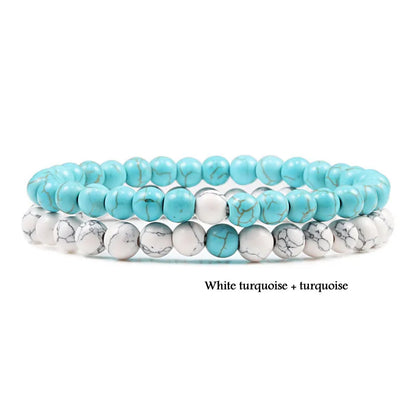2-Piece Matte Black & Synthetic Blue Malachite Couple Bracelets