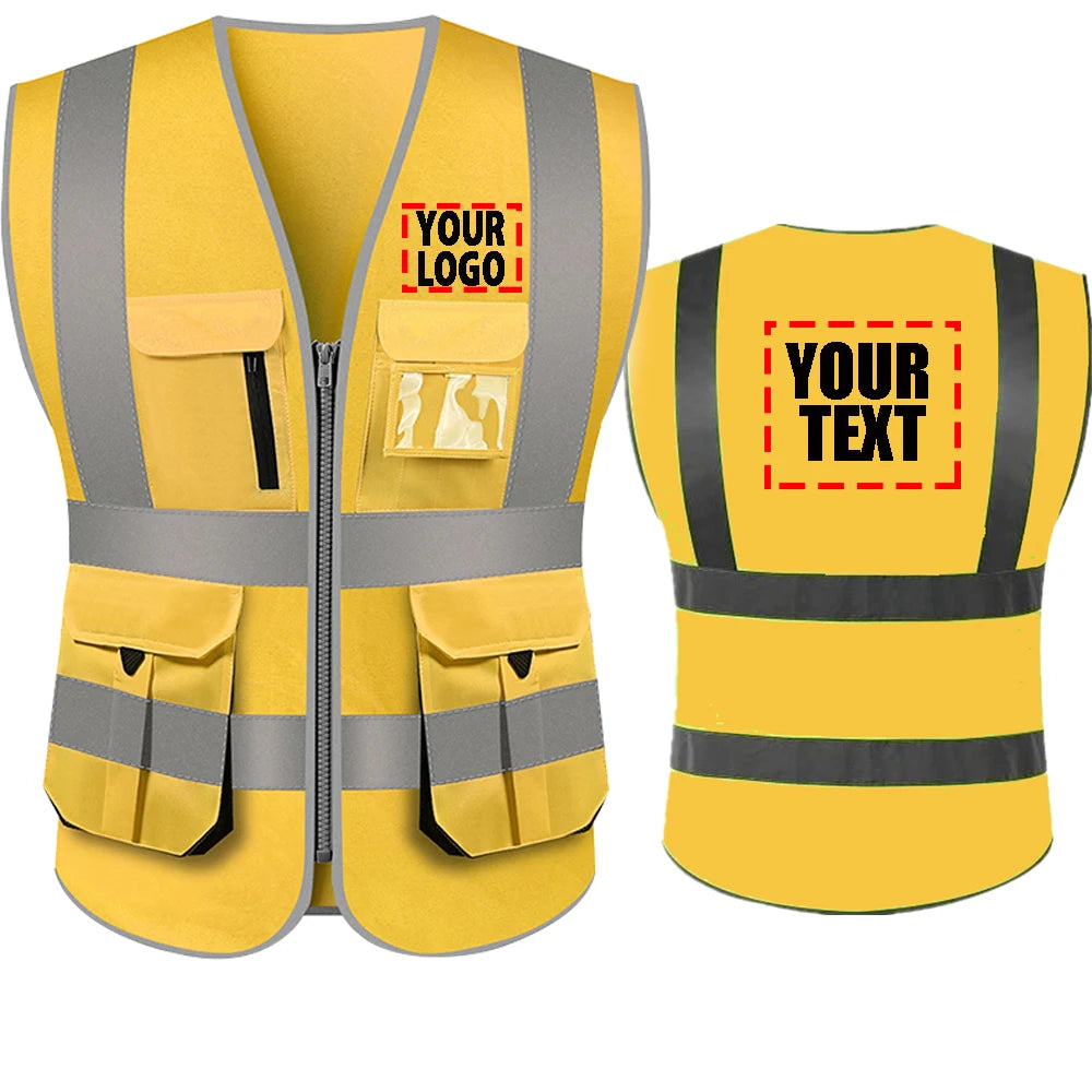 Custom High-Visibility Reflective Safety Vest with Multi-Pockets