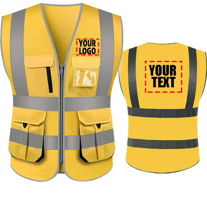 Custom High-Visibility Reflective Safety Vest with Multi-Pockets