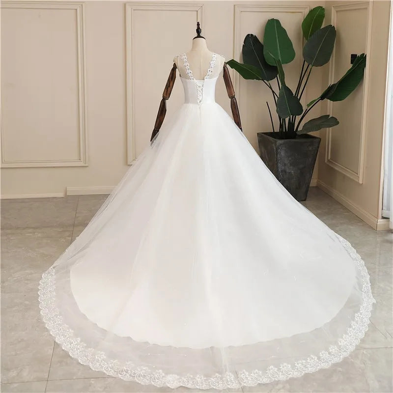 Elegant V-Neck Lace & Crystal Embroidered Ball Gown Wedding Dress
