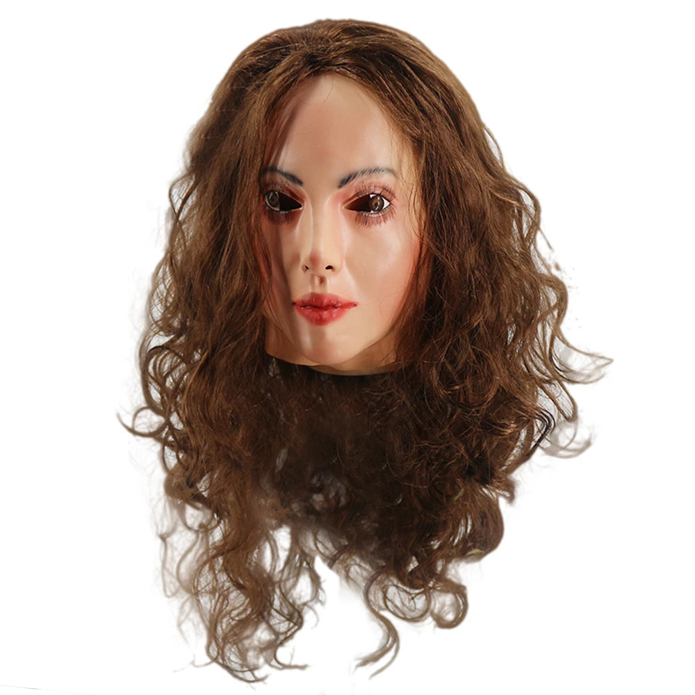 Realistic Female Latex Mask with Wig - Full Head Halloween Costume Prop