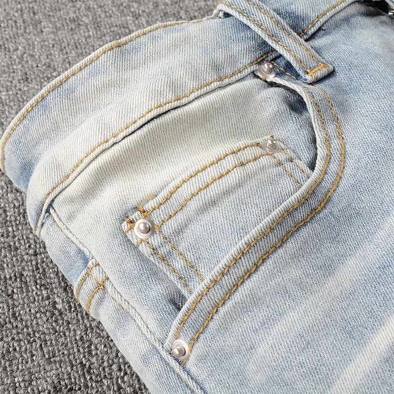 Men's Crystal Ripped Patchwork Slim Skinny Jeans