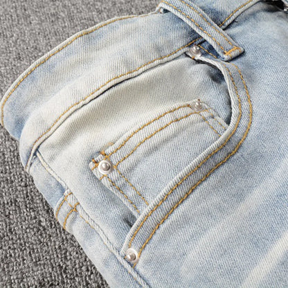 Men's Crystal Ripped Patchwork Slim Skinny Jeans
