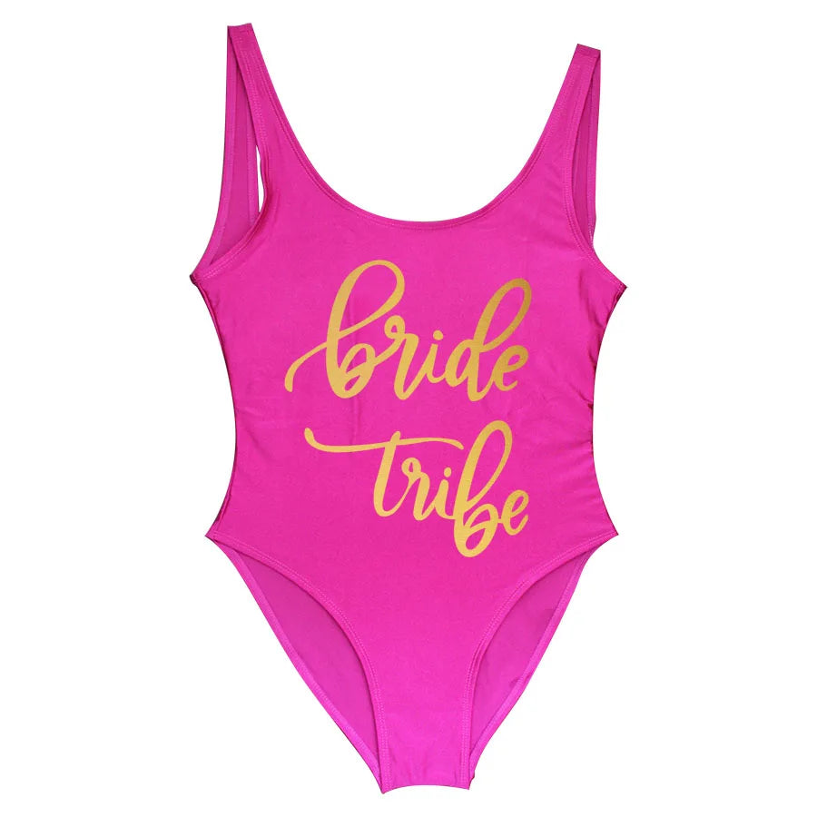 Bride Tribe Print One Piece Swimsuit