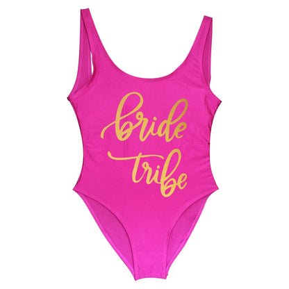 Bride Tribe Print One Piece Swimsuit