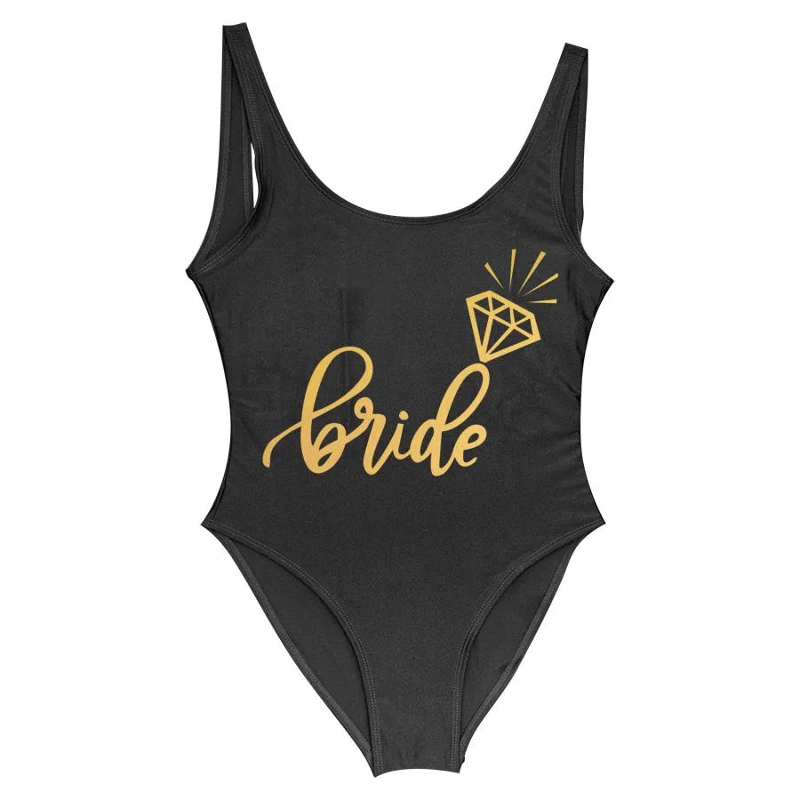Bride Tribe Print One Piece Swimsuit