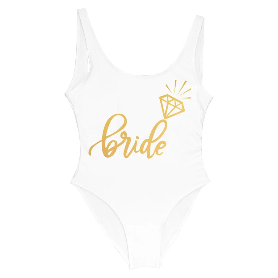 Bride Tribe Print One Piece Swimsuit