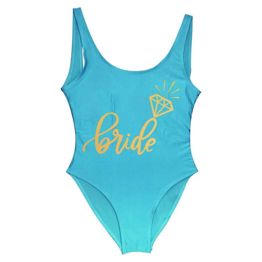 Bride Tribe Print One Piece Swimsuit