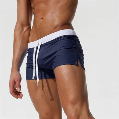 Two-tone Thigh High Draw String Swim Shorts
