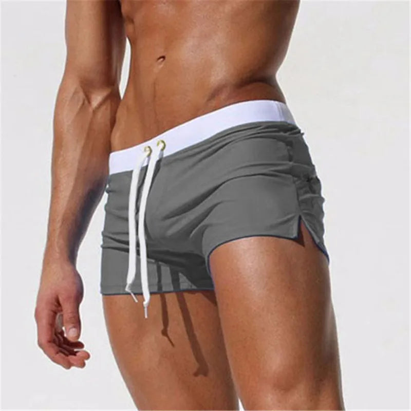 Two-tone Thigh High Draw String Swim Shorts