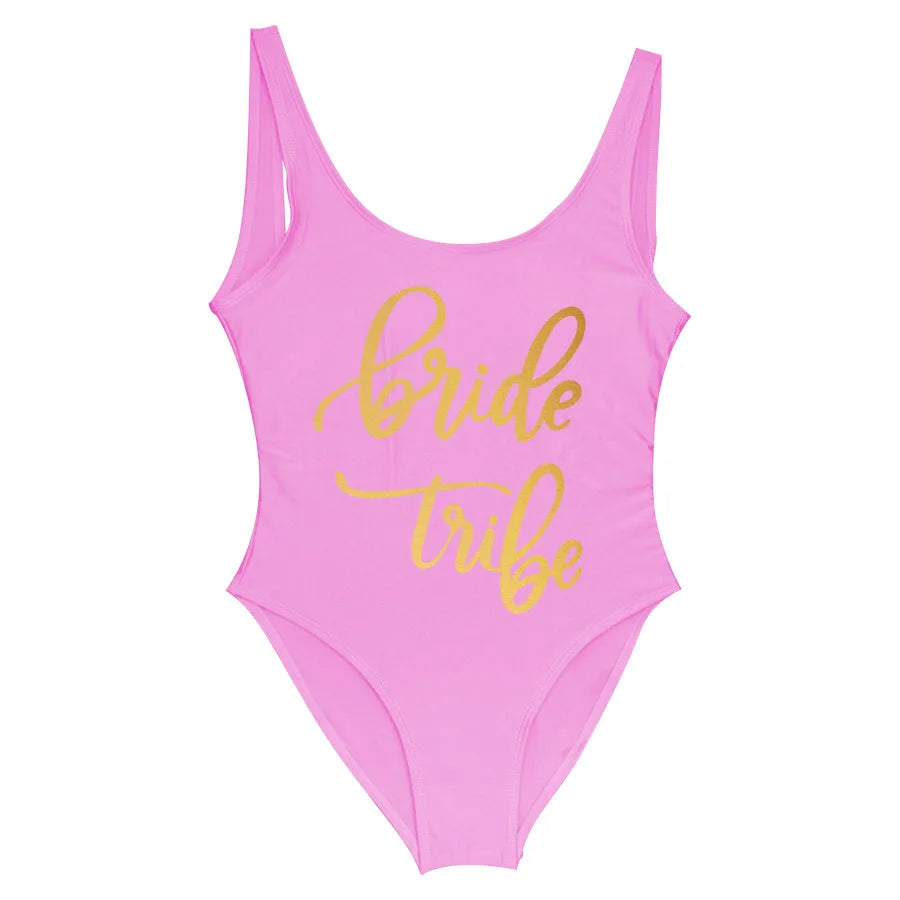 Bride Tribe Print One Piece Swimsuit
