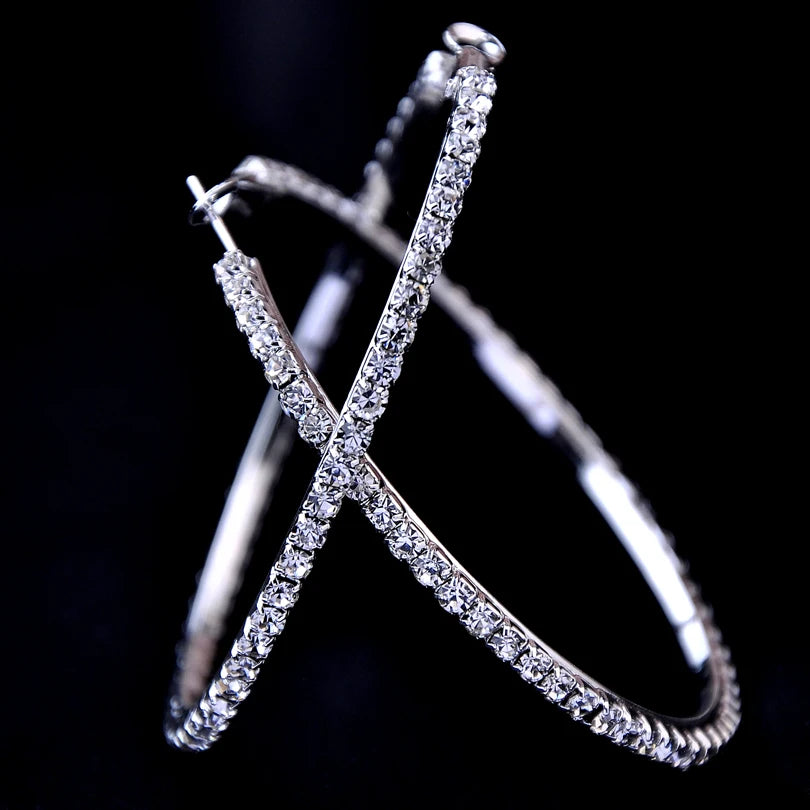 Large Crystal Rhinestone Hoop Earrings – Sparkling Statement Circle Jewelry