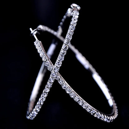 Large Crystal Rhinestone Hoop Earrings – Sparkling Statement Circle Jewelry