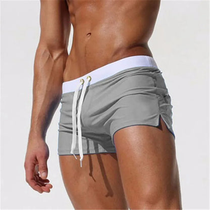 Two-tone Thigh High Draw String Swim Shorts