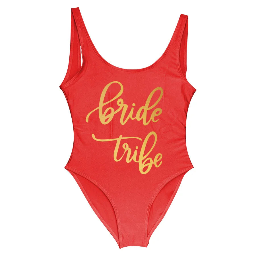 Bride Tribe Print One Piece Swimsuit