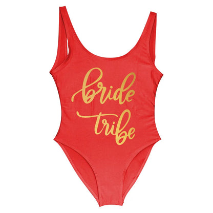 Bride Tribe Print One Piece Swimsuit