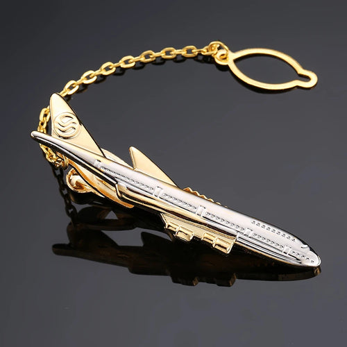 Gold Plated Airplane Shape Tie Clip