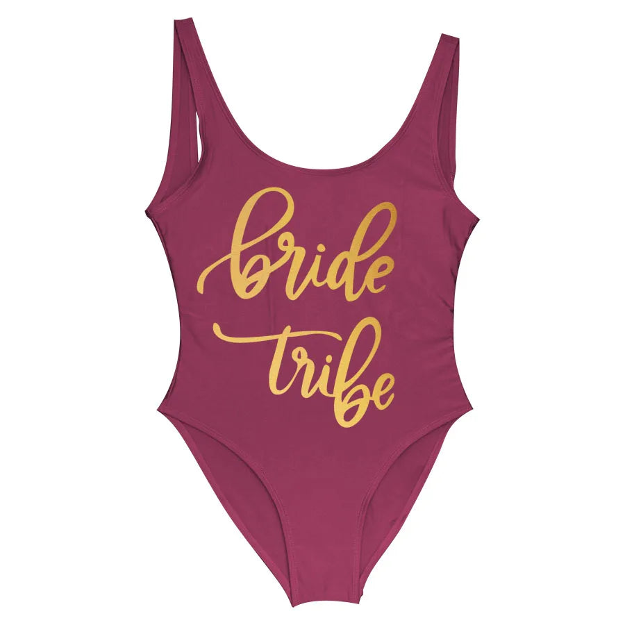 Bride Tribe Print One Piece Swimsuit