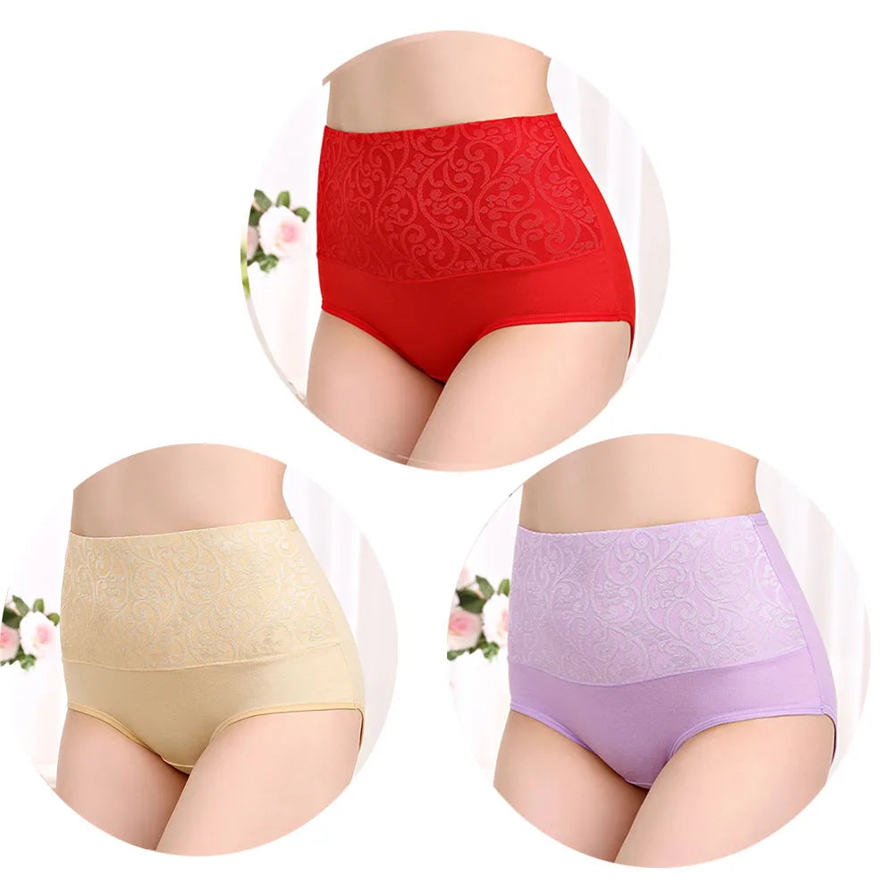 3Pcs Cotton High Waist Abdominal Briefs