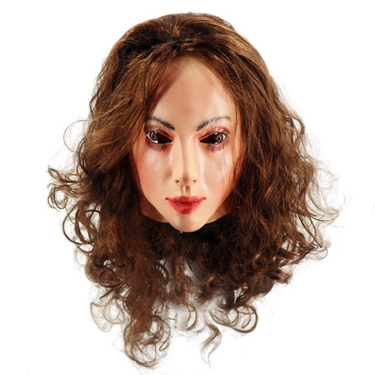 Realistic Female Latex Mask with Wig - Full Head Halloween Costume Prop