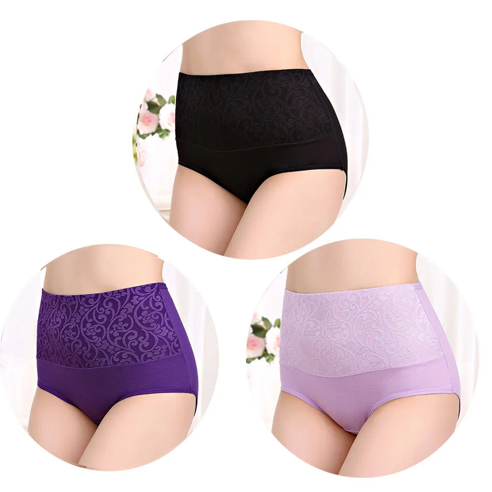 3Pcs Cotton High Waist Abdominal Briefs