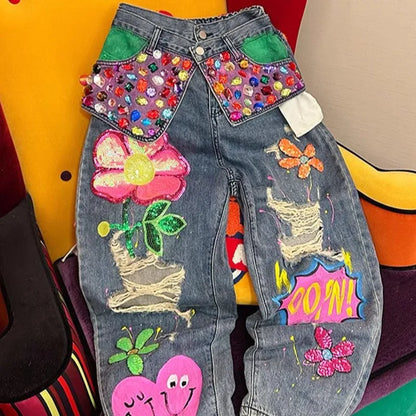 Boutique Fashionable High Waisted Loose Straight Leg Jeans