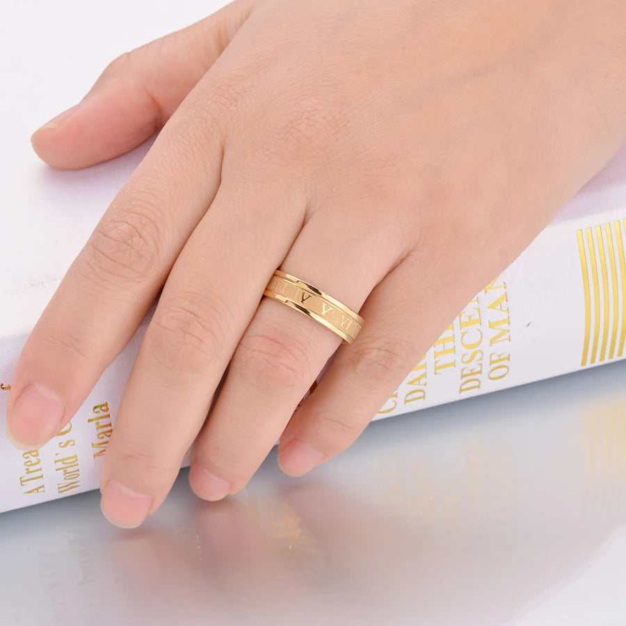 Letdiffery 6mm Roman Numerals Print Stainless Steel Ring