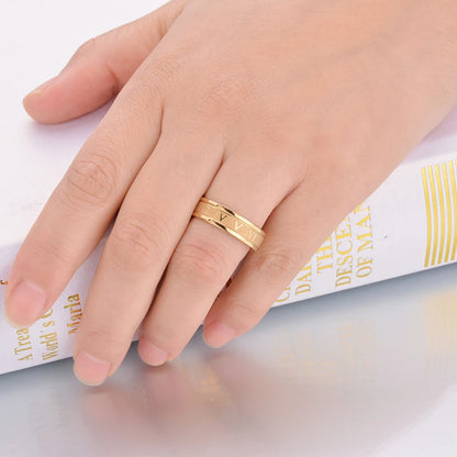Letdiffery 6mm Roman Numerals Print Stainless Steel Ring