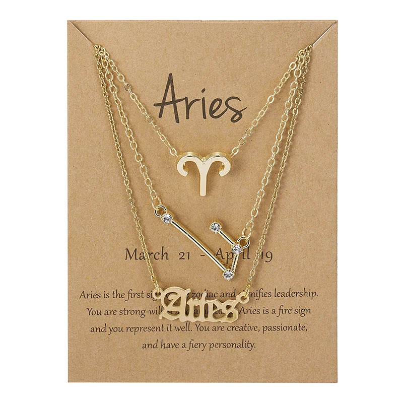 3-Piece Zodiac Constellation Layered Pendant Necklace Set