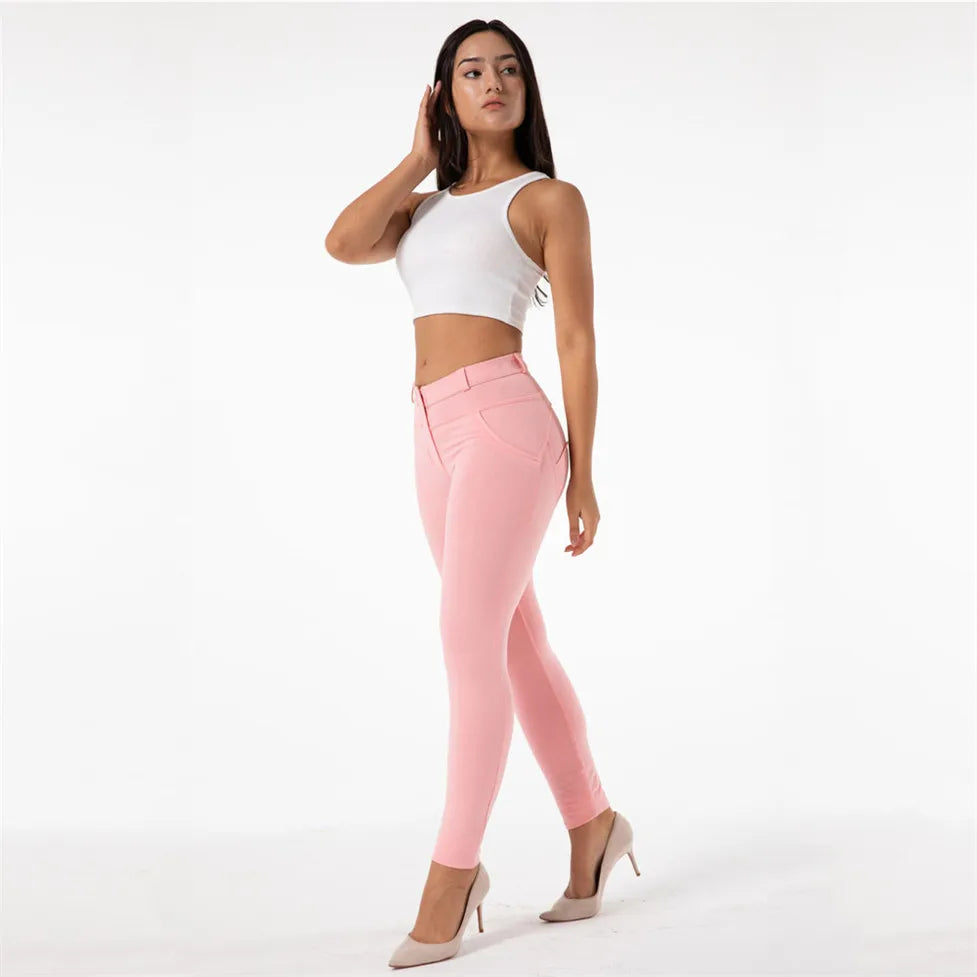 Shascullfites Melody Women's High-Waist Pink Push-Up Jeggings