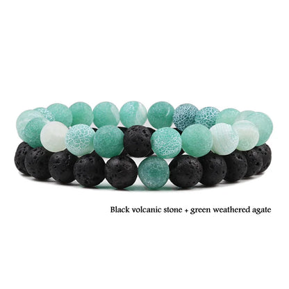 2-Piece Matte Black & Synthetic Blue Malachite Couple Bracelets