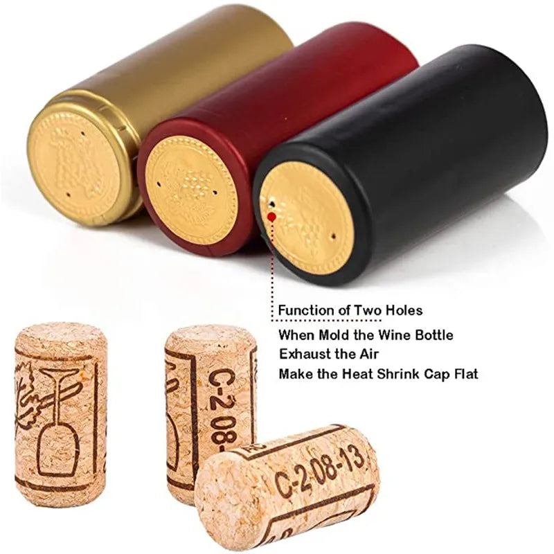 100 Pcs Natural Wine Bottle Corks and Seals Heat Shrink Capsules with Tear Tab