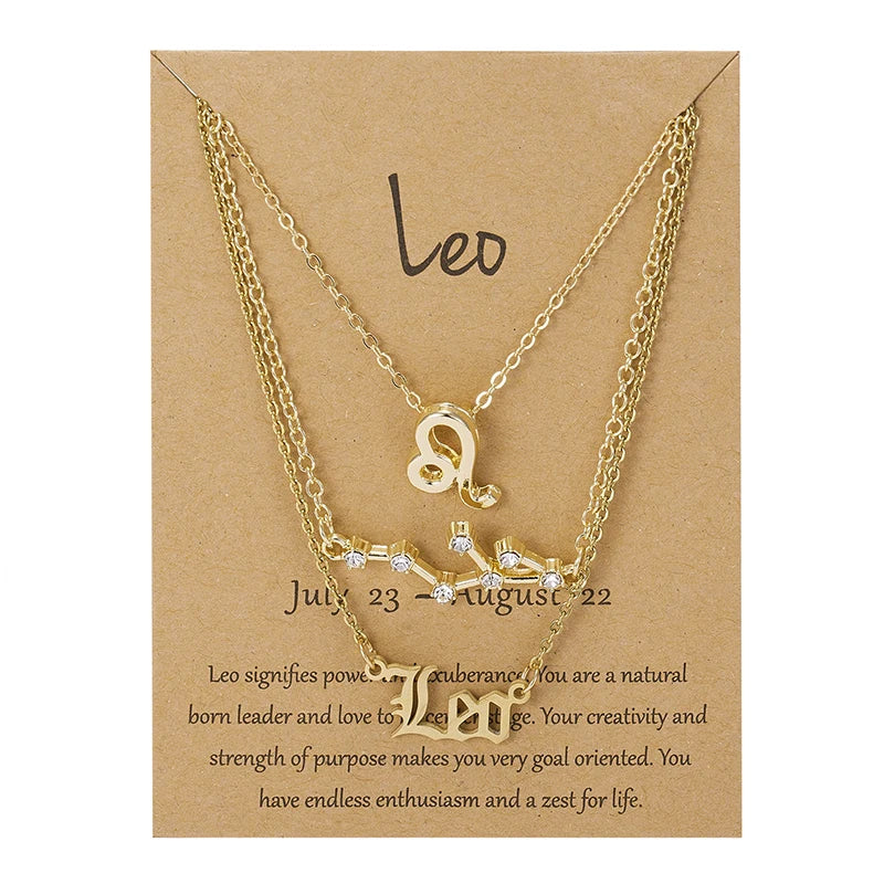 3-Piece Zodiac Constellation Layered Pendant Necklace Set