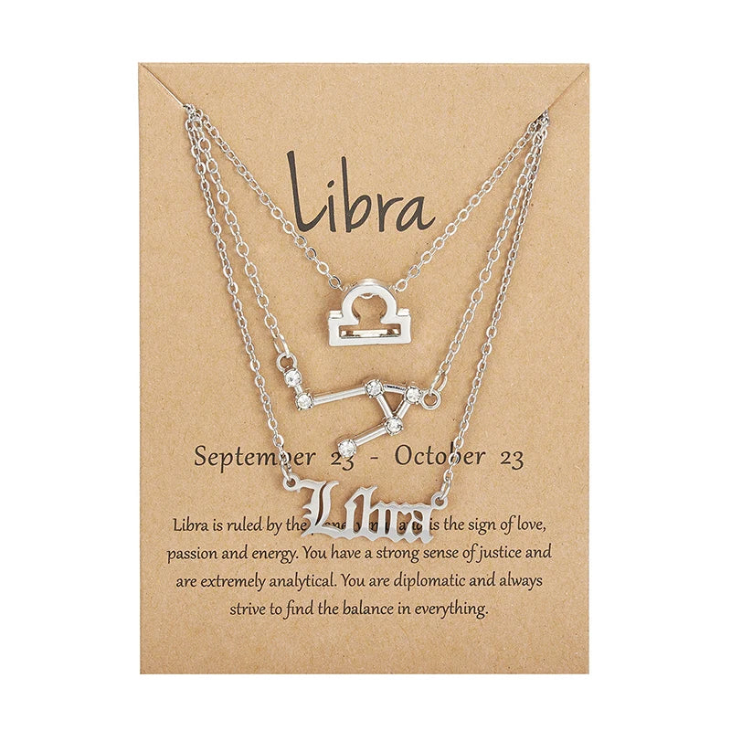 3-Piece Zodiac Constellation Layered Pendant Necklace Set
