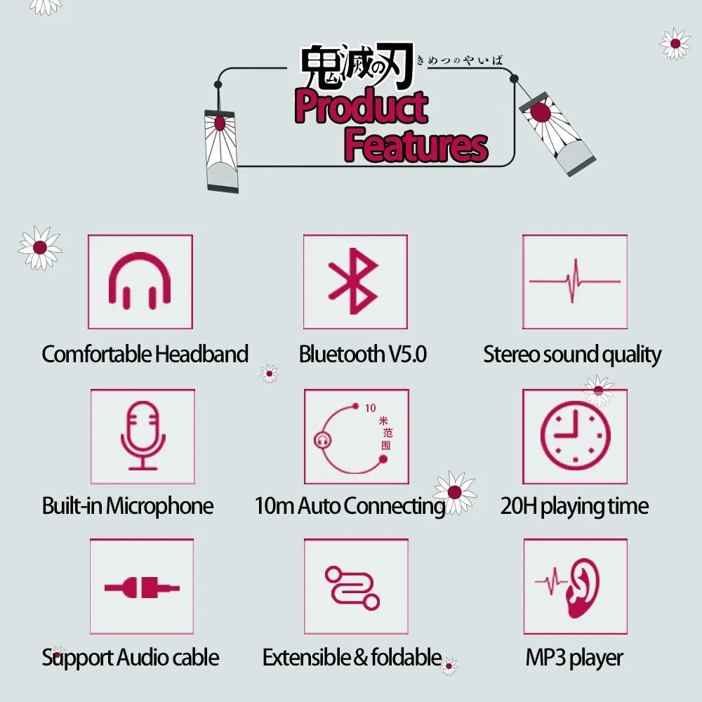 Anime Print Demon Slayer Headphones with Mic