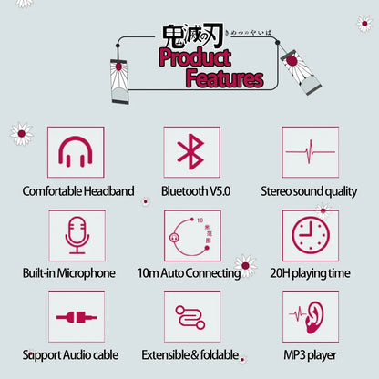 Anime Print Demon Slayer Headphones with Mic