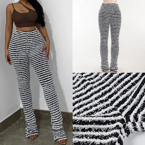 Zebra Print Striped Knit Pants
