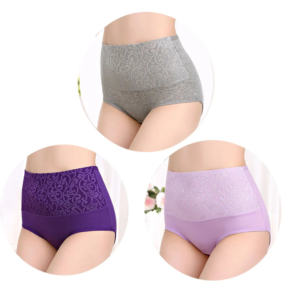 3Pcs Cotton High Waist Abdominal Briefs
