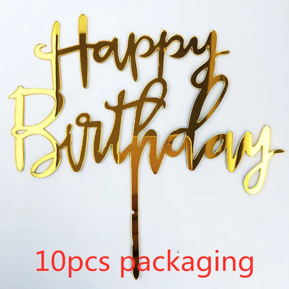 10Pcs Rose Gold Happy Birthday Cake Topper