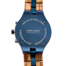 Eco-friendly Casual Wooden and Blue Stainless Steel Quartz Watch with Moon Phase