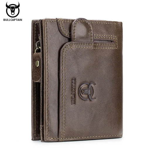 BULLCAPTAIN 100% Genuine Leather Men's RFID Blocking Bifold Wallet
