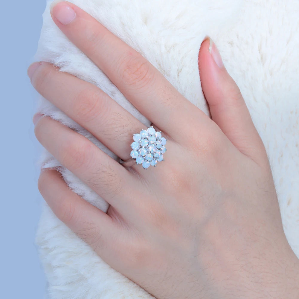 CiNily White Round Fire Opal Rings 925 Sterling Silver