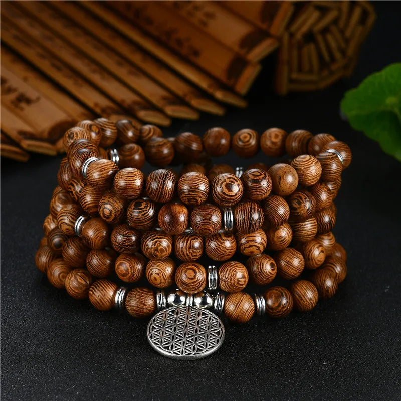 Natural Stone Six Words Mantra Bead Bracelet
