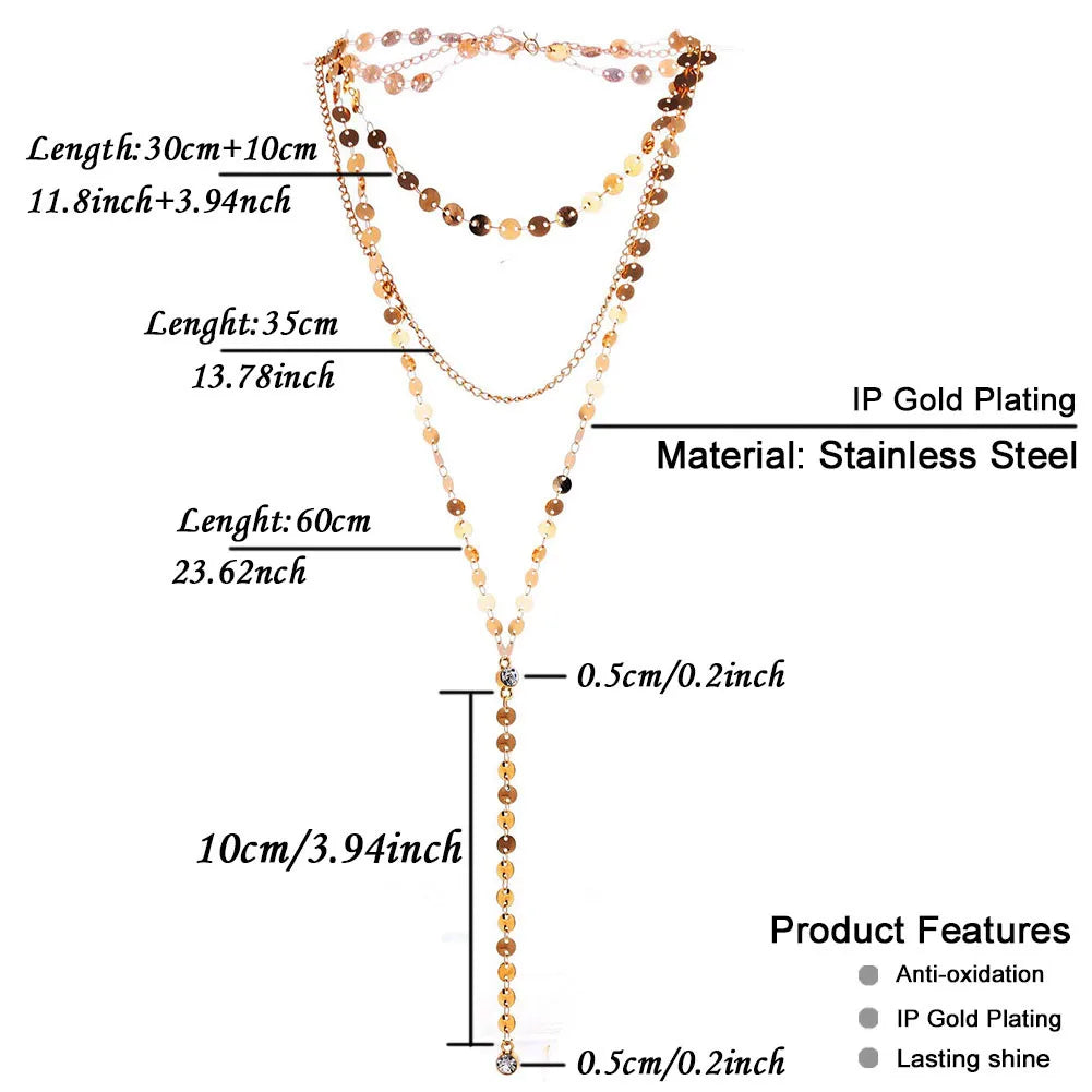 Stainless Steel Multilayer Sequined Choker Necklace