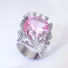 925 Sterling Silver Inlaid Pink Crystal Zircon Exaggerated Ring