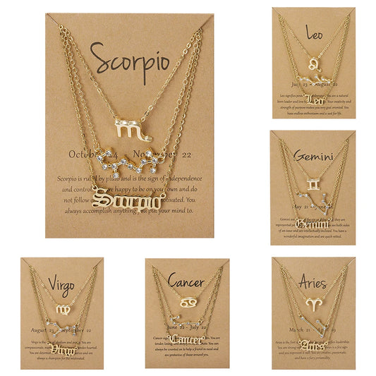 3-Piece Zodiac Constellation Layered Pendant Necklace Set