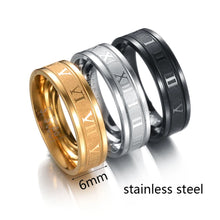 Letdiffery 6mm Roman Numerals Print Stainless Steel Ring