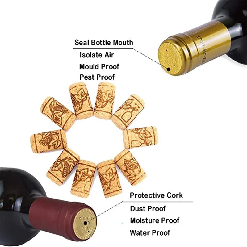 100 Pcs Natural Wine Bottle Corks and Seals Heat Shrink Capsules with Tear Tab